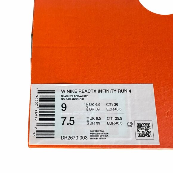 ✨Nike React X Infinity Run 4 Size 7.5 Men's Running Shoes Black/White DR2670-003 - Picture 8 of 11